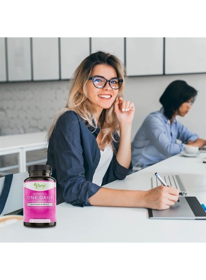 Pure By Nature فيتامينات متعددة يومية للنساء، مكمل دعم المناعة بمكونات غير معدلة وراثيًا، فيتامينات ومعادن للطاقة، 60 كبسولة نباتية - Image 5