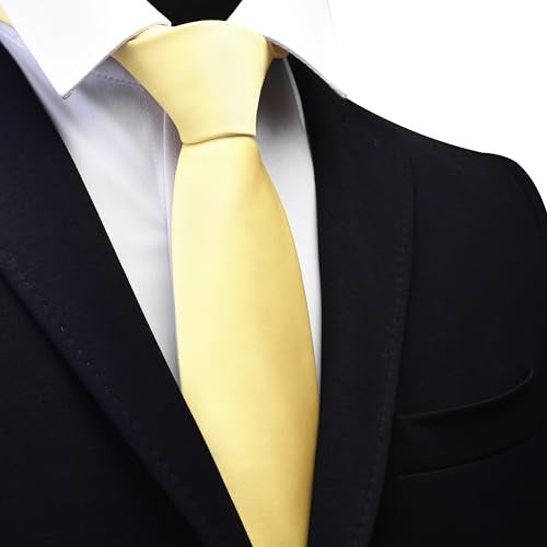 Branduce Light Yellow Tie Solid Satin Ties for Men Silk Blend Necktie for Wedding Business (TA11-11) - Image 2