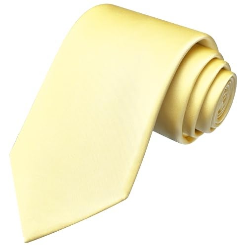 Branduce Light Yellow Tie Solid Satin Ties for Men Silk Blend Necktie for Wedding Business (TA11-11) - Image 5