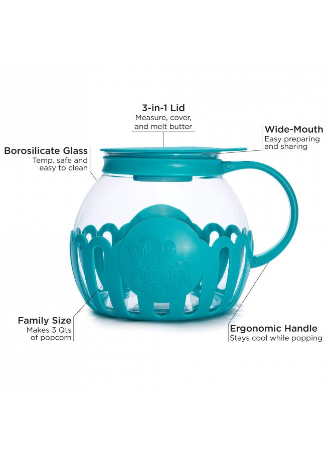 Ecolution Ecolution Patented Micro-Pop Microwave Popcorn Popper with Temperature Safe Glass, 3-in-1 Lid Measures Kernels and Melts Butter, Made Without BPA, Dishwasher Safe, 3-Quart, Teal  - Image 2