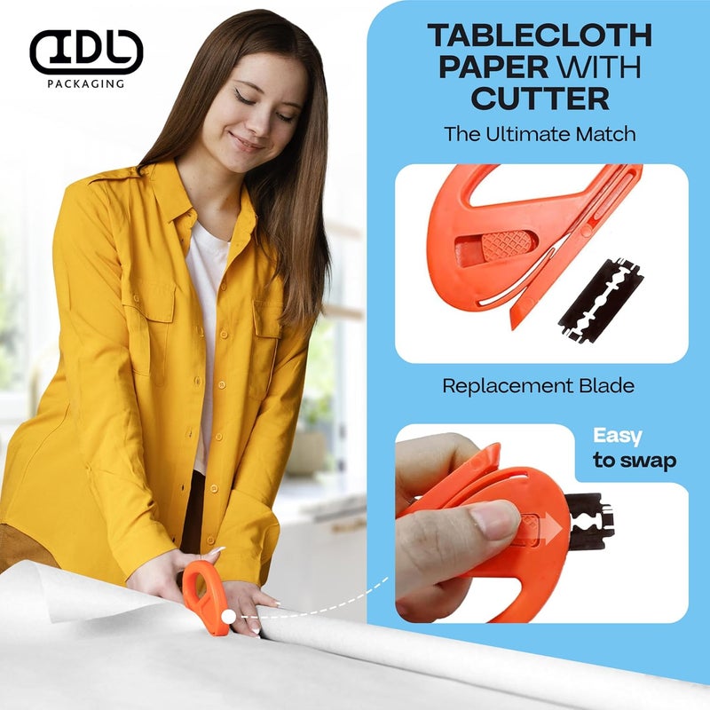 IDL Packaging White Tablecloth Paper Roll 36 x 1800 150 feet 450 sqft with Cutter  USAMade Natural White Paper Table Runner  100 Recycled Disposable Kraft Material for Table Covering - Image 3