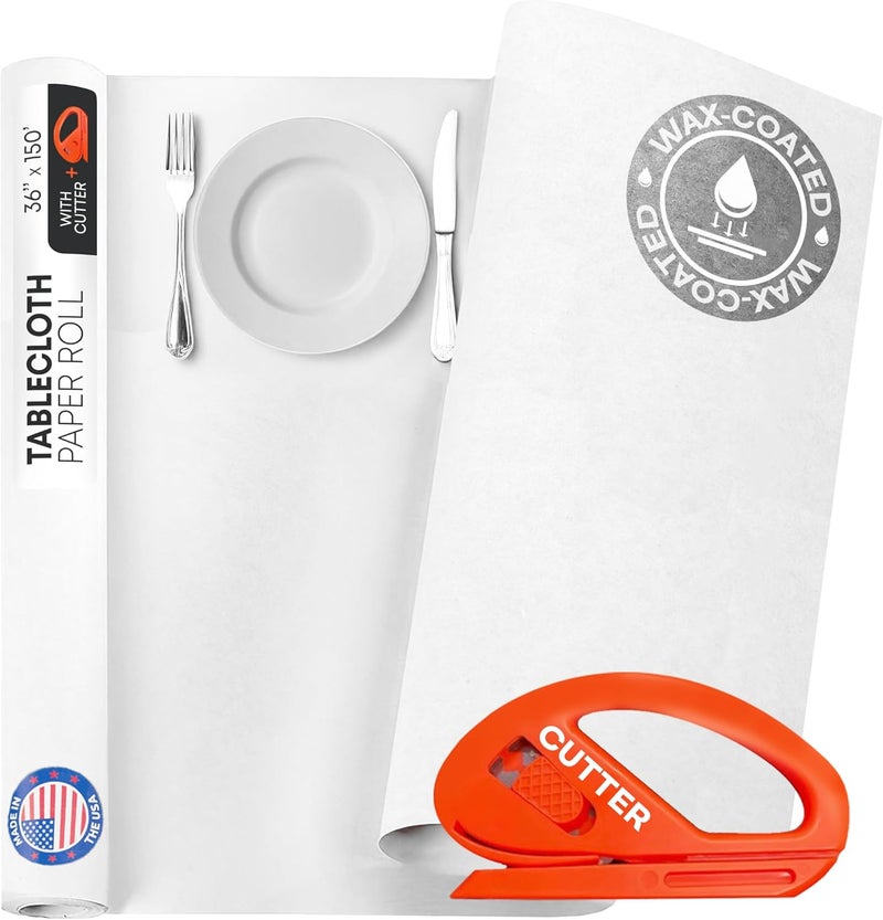 IDL Packaging White Tablecloth Paper Roll 36 x 1800 150 feet 450 sqft with Cutter  USAMade Natural White Paper Table Runner  100 Recycled Disposable Kraft Material for Table Covering - Image 1