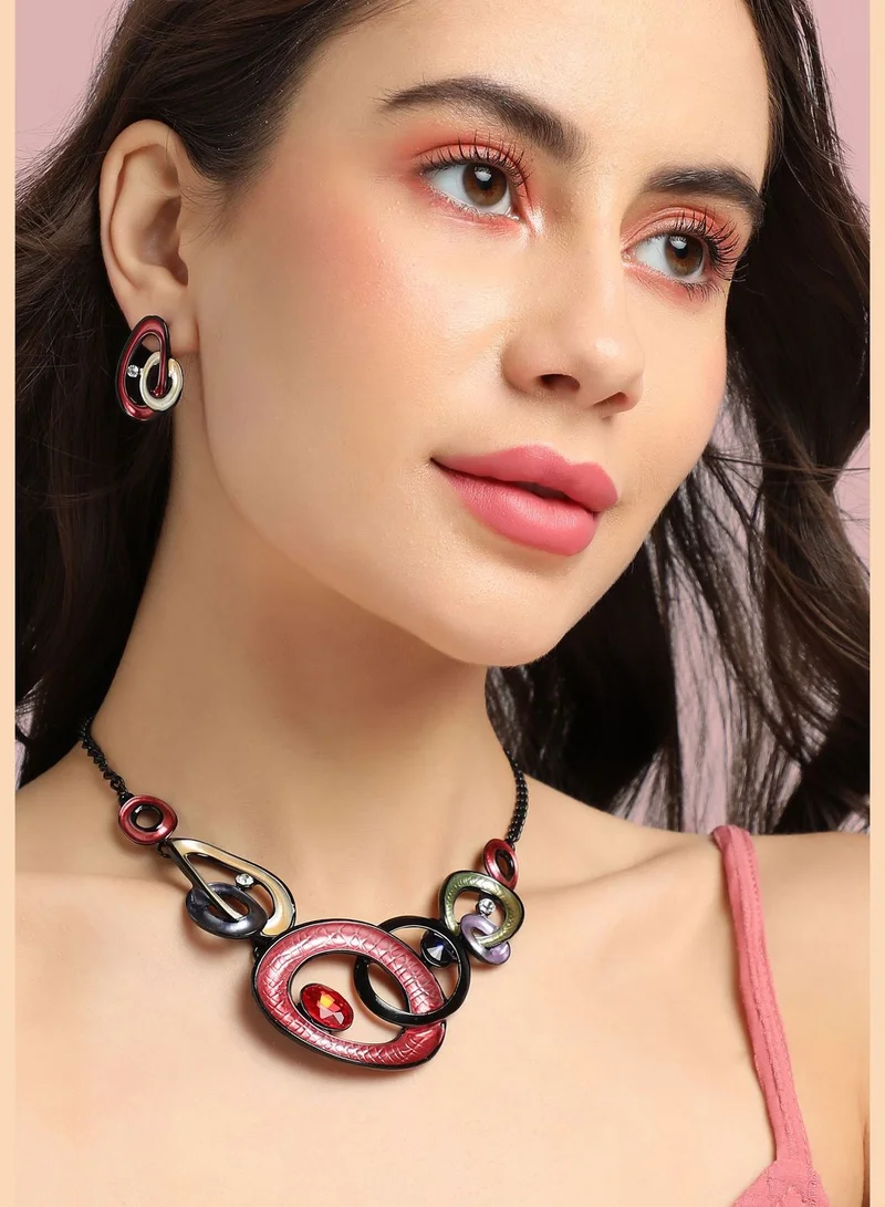 SOHI Trendy Designer Stone Party Wear Necklace and Earring Set For Women