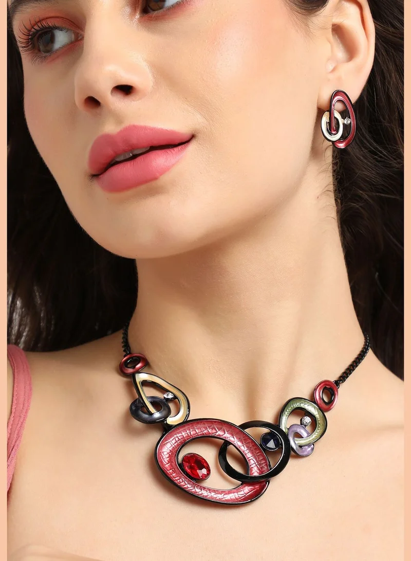 SOHI Trendy Designer Stone Party Wear Necklace and Earring Set For Women