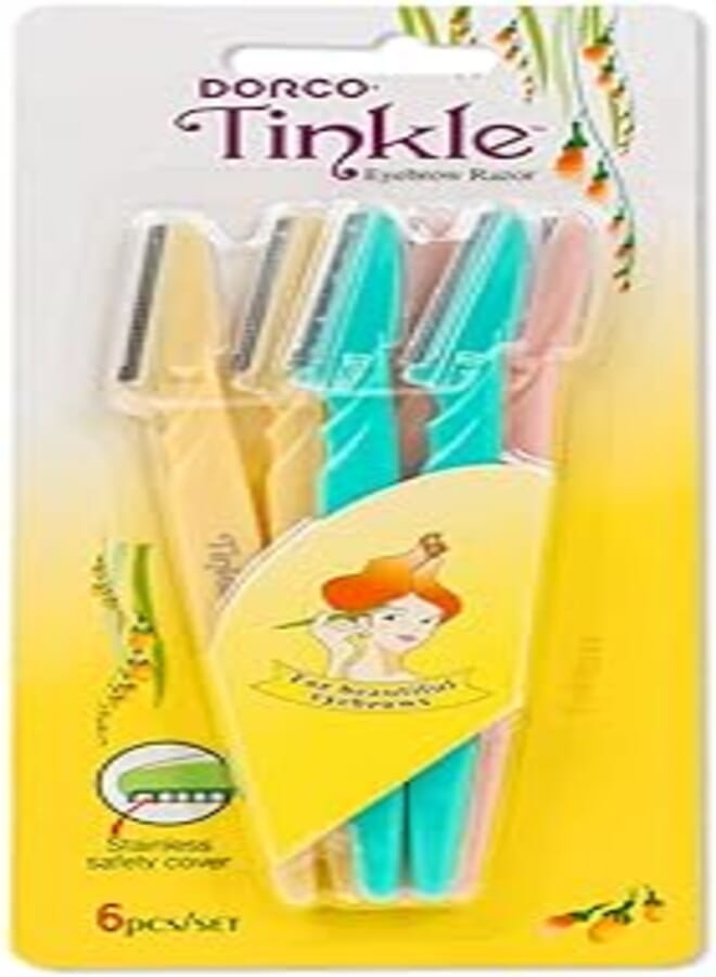 Tinkle Dorco Tinkle Eyebrow Razor, Hair Trimmer Shaver and Tough Up Tool, Facial Razor with Safety Cover, 3 Razors