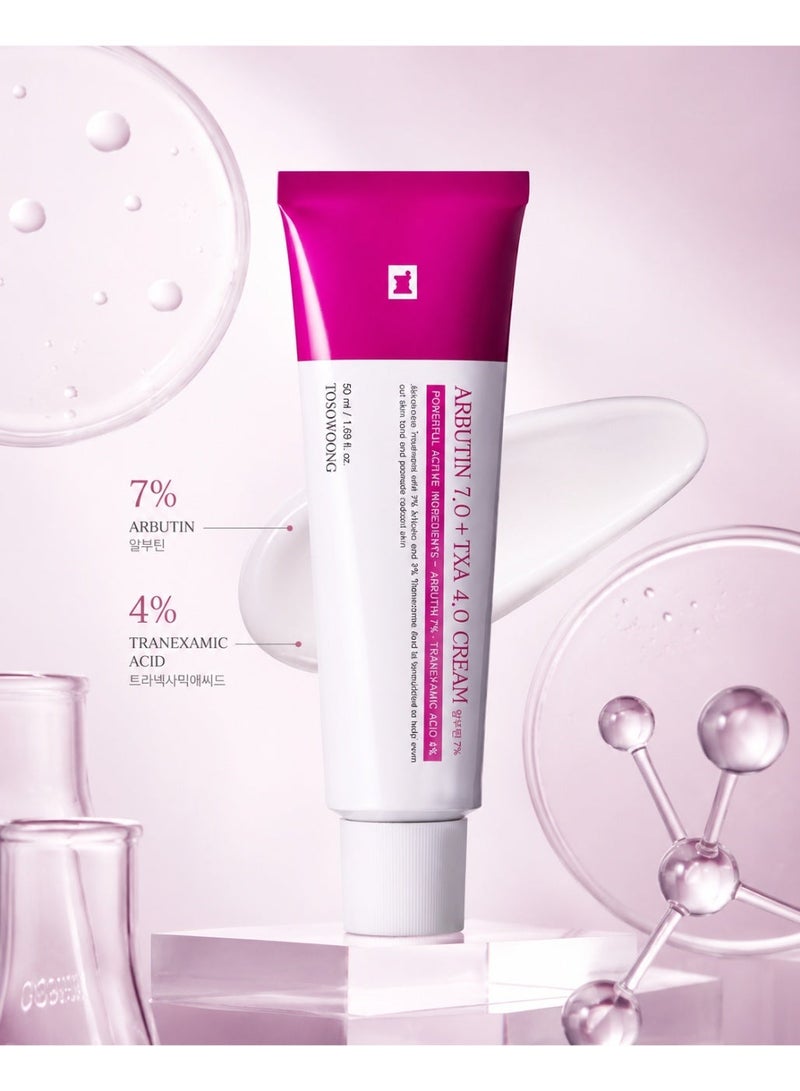 Tosowoong Arbutin 7% + Tranexamic Acid 4% Cream, 70,000ppm Arbutin, 40,000ppm TXA, Niacinamide, Glutathione, Dark Spots, Freckle, Blemishes, Pigmetation, Korean Skin Care, 50ml, 1.69 fl.oz. - Image 1