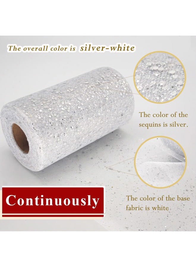 IONTACH Glitter Tulle Rolls 6 Inch by 50 Yards Sequin Tulle Fabric Ribbon for DIY Tutu Skirt Sewing Bow Wedding Decorations Craft Supplies (White-Silver) - Image 4
