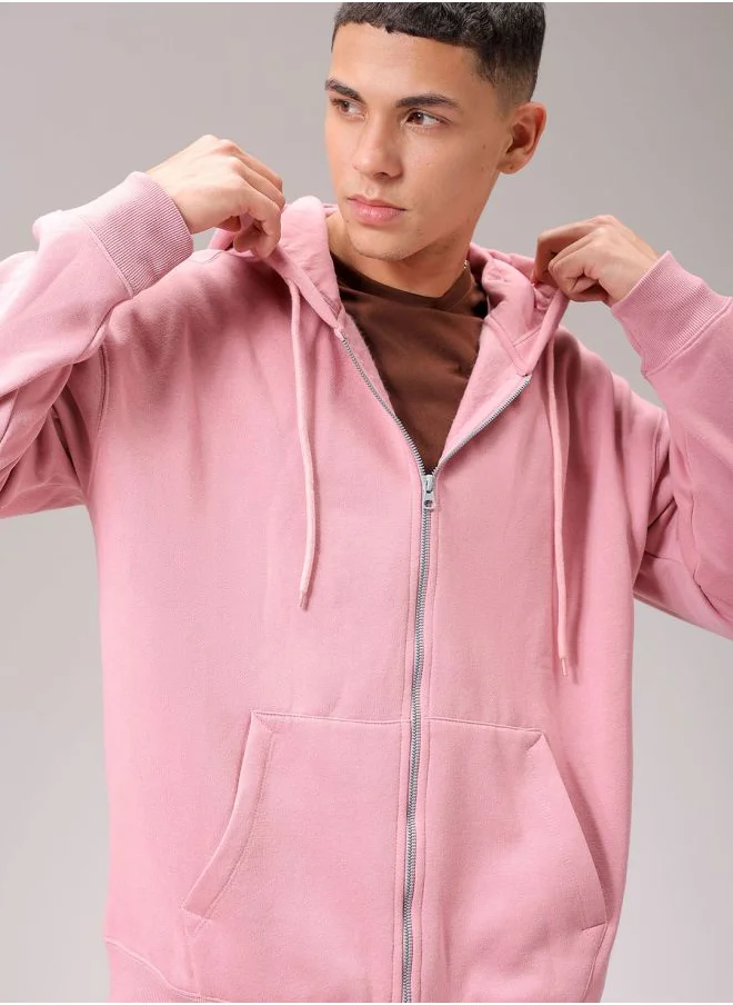 شركة المرآب الهندية Men Relaxed Fit Solid Front Open Hooded Sweatshirt