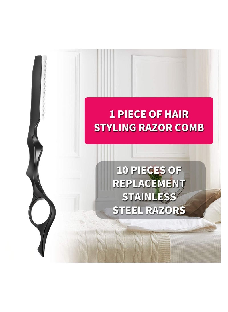 SYOSI 11 Pieces Hair Styling Razor Hair Thinning Comb Hair Texturizing Cutting Razor Comb with Replacement Stainless Steel Razors for Salon Home Use  - Image 4