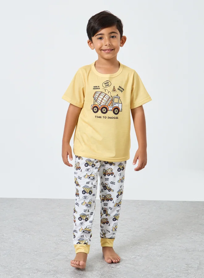Styli Styli Truck Graphic T-Shirt and Cuffed Pyjama Set