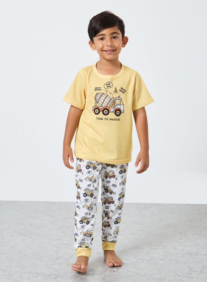 Styli Truck Graphic T-Shirt and Cuffed Pyjama Set - Image 1
