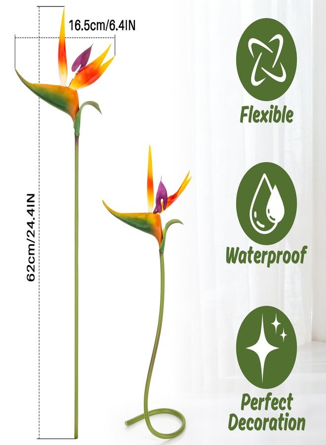 Rainflow نبات طائر الجنة الاصطناعي - قطعتان من نباتات رينفلو الاصطناعية المقاومة للأشعة فوق البنفسجية، نباتات خارجية اصطناعية، نبات طائر الجنة، زهور عملاقة اصطناعية لتزيين حفلات هاواي، زهور هاواي 24 بوصة - Image 2