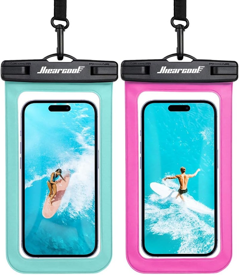 Hiearcool Waterproof Phone Pouch,Waterproof Phone Case for iPhone 17 16 15 14 13 Pro Max,IPX8 Phone Waterproof Pouch for Beach Cruise Ship Travel Essentials Green&Bright Red-2Pack - Image 1
