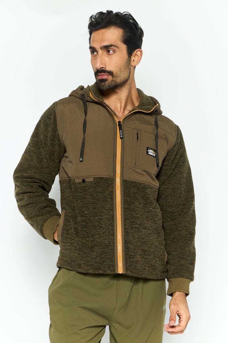 Hurley Men Sportswear Fit Outdoor Hooded Jacket, Olive - Image 1