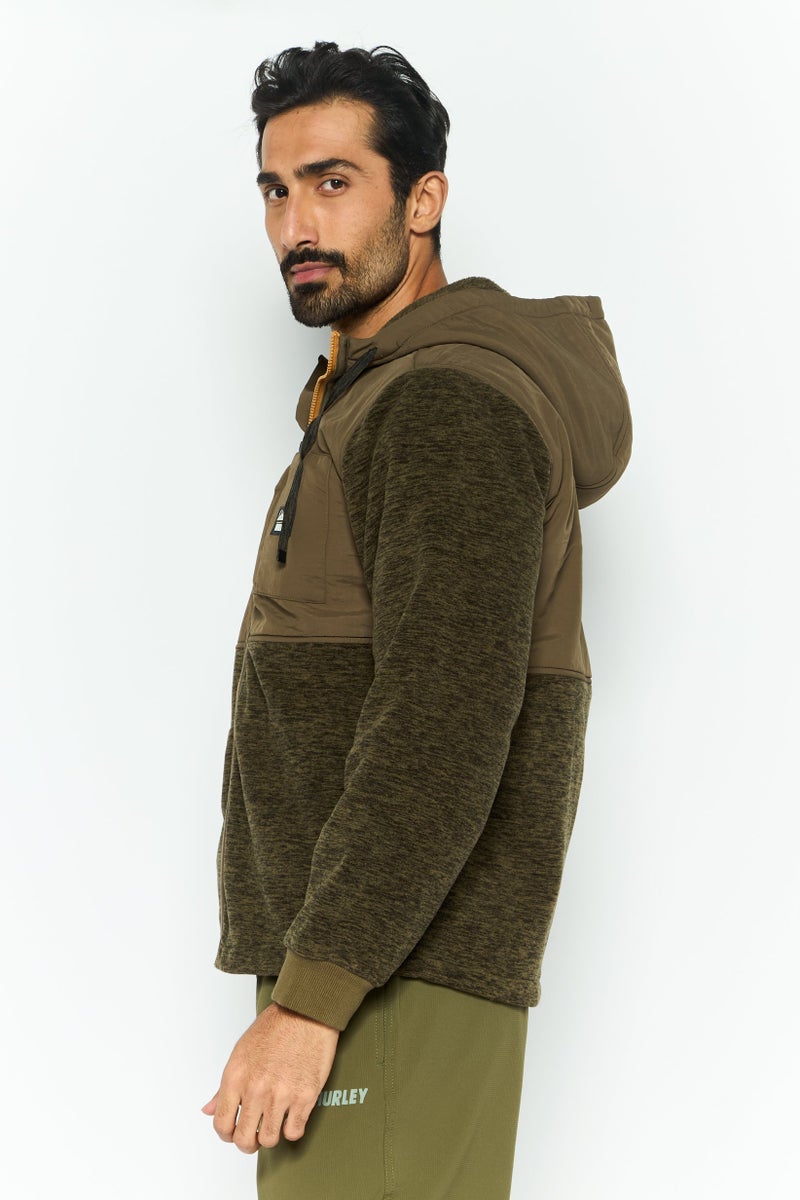 Hurley Men Sportswear Fit Outdoor Hooded Jacket, Olive - Image 4