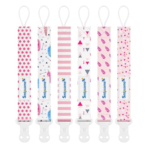 Smlpuame Pacifier Clip Girl,6 Pack Stylish Binky Clips Strap for Baby Girls,Paci Holder with Clip Lightweight Universal Fits Most Pacifiers Teether Toy Teething Ring Soothie,Baby Gifts(Pink) - Image 1