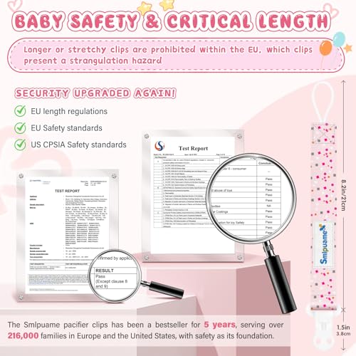 Smlpuame Pacifier Clip Girl,6 Pack Stylish Binky Clips Strap for Baby Girls,Paci Holder with Clip Lightweight Universal Fits Most Pacifiers Teether Toy Teething Ring Soothie,Baby Gifts(Pink) - Image 3