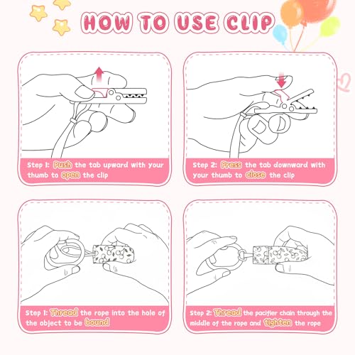 Smlpuame Pacifier Clip Girl,6 Pack Stylish Binky Clips Strap for Baby Girls,Paci Holder with Clip Lightweight Universal Fits Most Pacifiers Teether Toy Teething Ring Soothie,Baby Gifts(Pink) - Image 5
