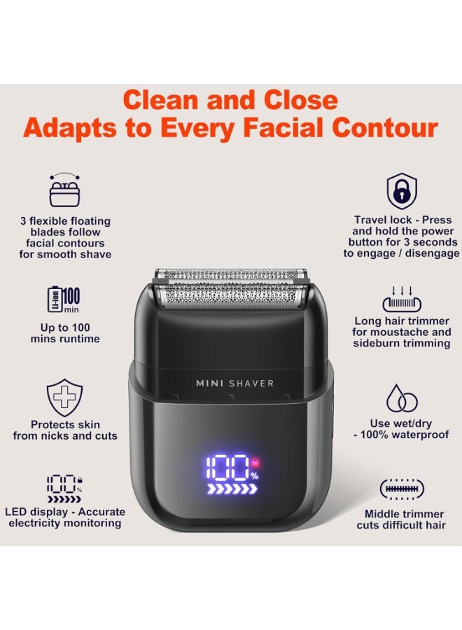Telfun Mini Electric Foil Shavers for Men, Portable Men's Travel Facial Hair Groomer, USB-C Electric Beard Shaver with Full Body Waterproof & Big LED Display, Close Face Shaver for Head, Beard, & Neck - Image 3