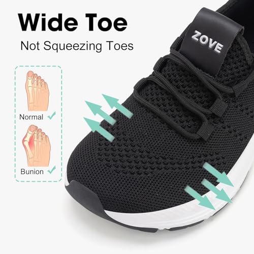 ZOVE Wide Toe Box Shoes Women Extra Wide Width Sneakers Ultra Light Road Running Shoes Non-Slip Tennis Sneakers Breathable Walking Athletic 8803 Black 38 - Image 3