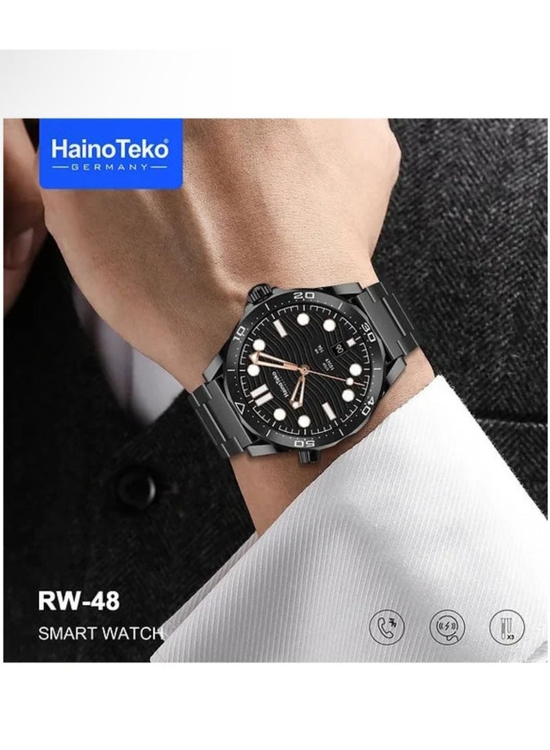 Haino Teko ‏HainoTeko RW48 smartwatch with round-shaped AMOLED display, 3-pair strap and wireless charger for men in grey color - Image 2