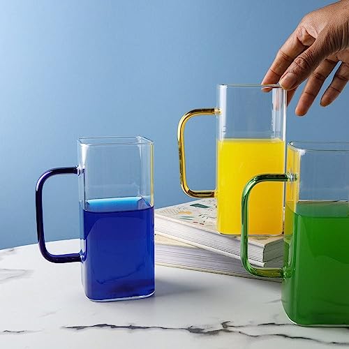 miRim Square Borosilicate Juice/Milk/Tea/Coffee Glass with Handle - 380 ml (Transparent) Pack of- 2 - Image 2