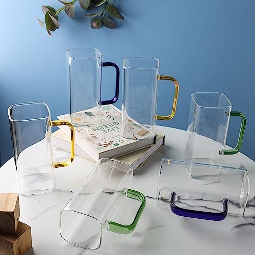 miRim Square Borosilicate Juice/Milk/Tea/Coffee Glass with Handle - 380 ml (Transparent) Pack of- 2 - Image 3