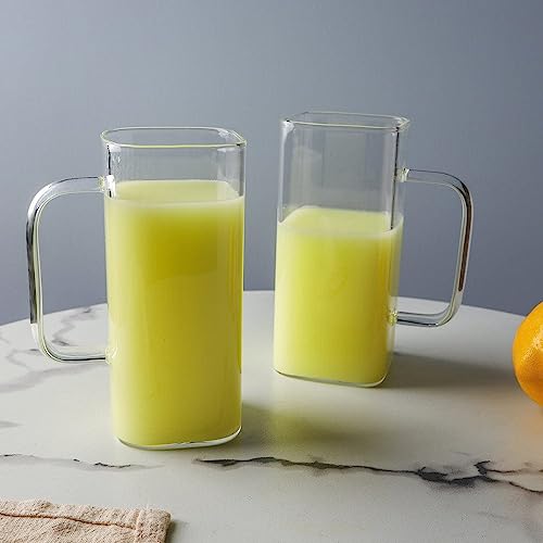 miRim Square Borosilicate Juice/Milk/Tea/Coffee Glass with Handle - 380 ml (Transparent) Pack of- 2 - Image 1