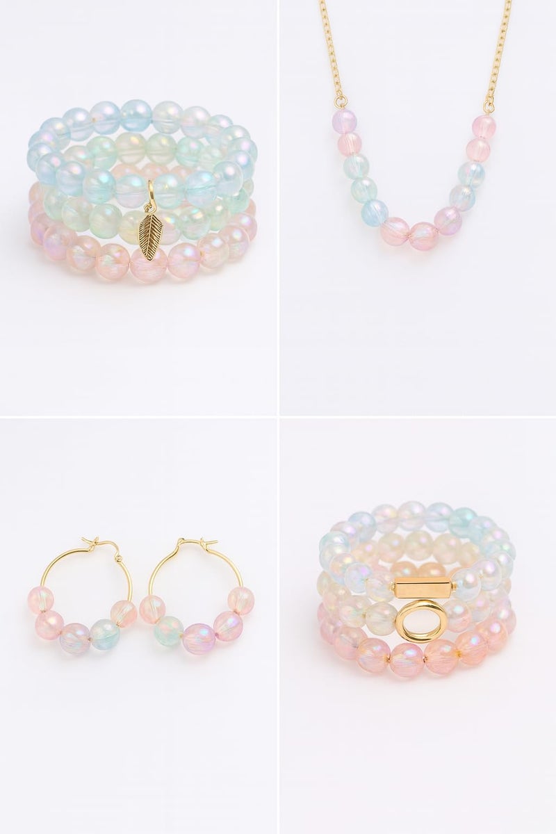 ambitieux Bracelet Making Craft Kit 12 Types of Colorful 400+ pcs of Plastic Beads with Elastic -(Colorfull with 8 mm) (8 mm Metallic Pearl) - Image 3