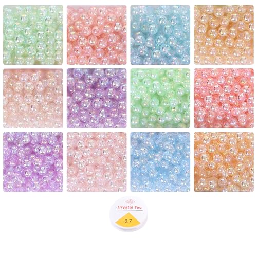 ambitieux Bracelet Making Craft Kit 12 Types of Colorful 400+ pcs of Plastic Beads with Elastic -(Colorfull with 8 mm) (8 mm Metallic Pearl) - Image 1