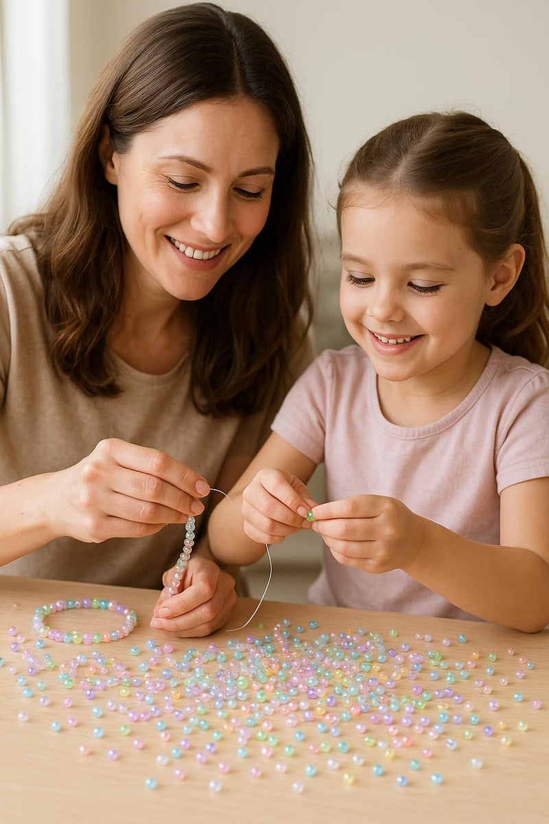 ambitieux Bracelet Making Craft Kit 12 Types of Colorful 400+ pcs of Plastic Beads with Elastic -(Colorfull with 8 mm) (8 mm Metallic Pearl) - Image 5