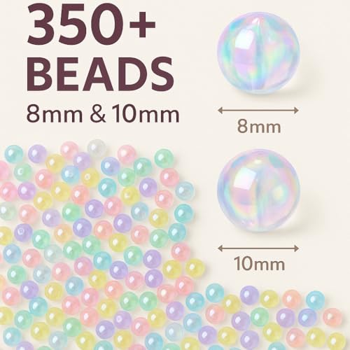 ambitieux Bracelet Making Craft Kit 12 Types of Colorful 400+ pcs of Plastic Beads with Elastic -(Colorfull with 8 mm) (8 mm Metallic Pearl) - Image 2