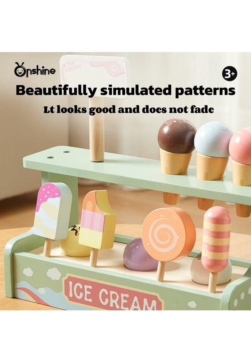 Wooden ice cream table for boys and girls, game machine, game store pretend toys, food games, kitchen accessories, children's toys, children's ice cream shop, ice cream parlor toys