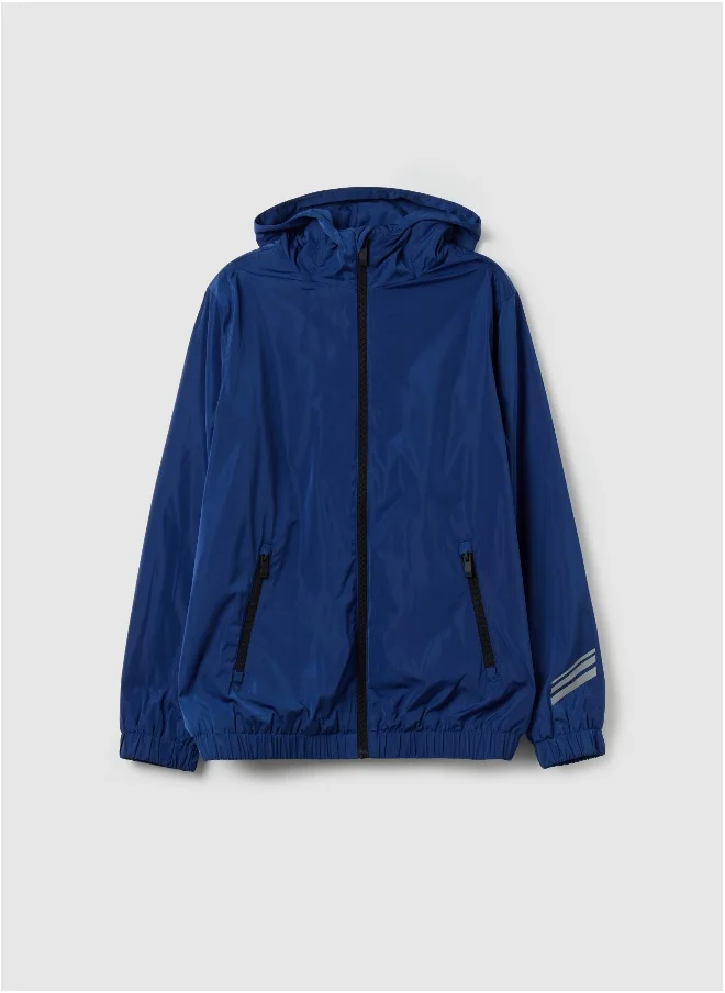 او في اس Full-zip waterproofed jacket with hood
