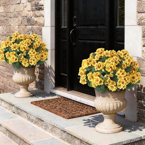 GLIDLION 12 Bundles Artificial Geranium Flowers for Spring Summer Decor, UV-Resistant Fake Plants Realistic Faux Silk Bouquets for Front Door Farmhouse Garden Porch Home Outdoor Decor (Yellow) - Image 3