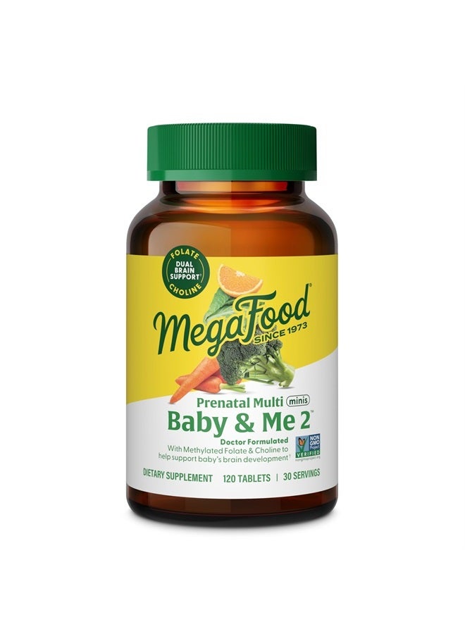 MegaFood Baby & Me 2 Prenatal Vitamin & Minerals - Vitamins for Women - with Folate (Folic Acid Natural Form), Choline, Iron, Iodine, Vitamin C, Vitamin D and More - 120 Mini Tabs (30 Servings) - Image 1