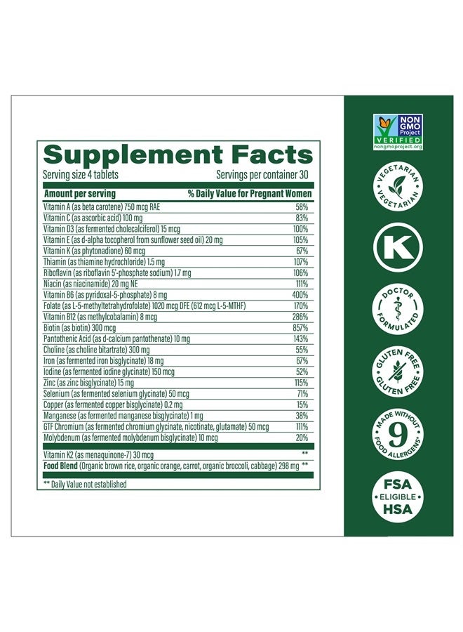 MegaFood Baby & Me 2 Prenatal Vitamin & Minerals - Vitamins for Women - with Folate (Folic Acid Natural Form), Choline, Iron, Iodine, Vitamin C, Vitamin D and More - 120 Mini Tabs (30 Servings) - Image 3