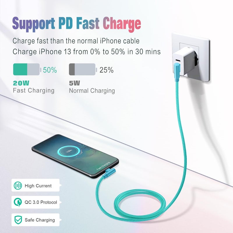 APFEN iPhone Charger, Apple MFi Certified 3Pack 6FT Lightning Cable, 90 Degree Fast Charging Cables Cord Compatible for 14/13 mini/13/12/11 Pro MAX/XR/XS/8/7/Plus/6S/SE/iPad - Image 5