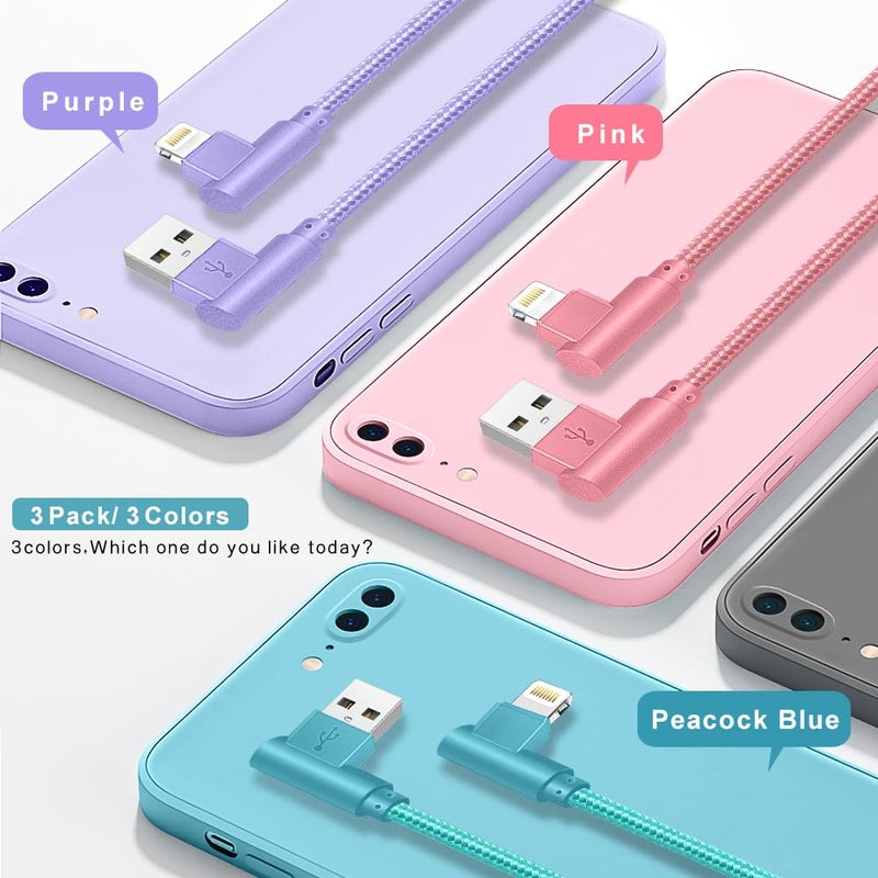 APFEN iPhone Charger, Apple MFi Certified 3Pack 6FT Lightning Cable, 90 Degree Fast Charging Cables Cord Compatible for 14/13 mini/13/12/11 Pro MAX/XR/XS/8/7/Plus/6S/SE/iPad - Image 2