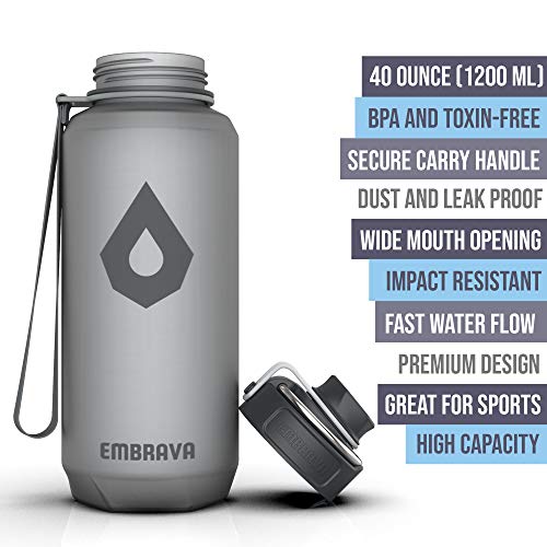 Embrava 40oz Water Bottle - Large with Travel Carry Ring - Wide Leak Proof Drink Spout - Heavy-Duty, BPA & BPS Free Tritan Plastic - Best for Sports, Hiking, Gym, Men & Women - Image 2