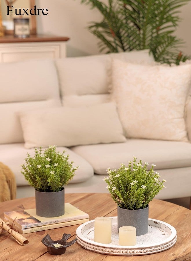 Fuxdre 2 Pack Small Desk Plants, Artificial Bathroom Plants Decor with Thyme Flower in Vintage Melamine Pots, Faux Plants Indoor for Shelf Decor in Home Office, and Spring Decor (Ivory) - Image 4