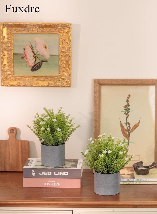 Fuxdre 2 Pack Small Desk Plants, Artificial Bathroom Plants Decor with Thyme Flower in Vintage Melamine Pots, Faux Plants Indoor for Shelf Decor in Home Office, and Spring Decor (Ivory) - Image 5