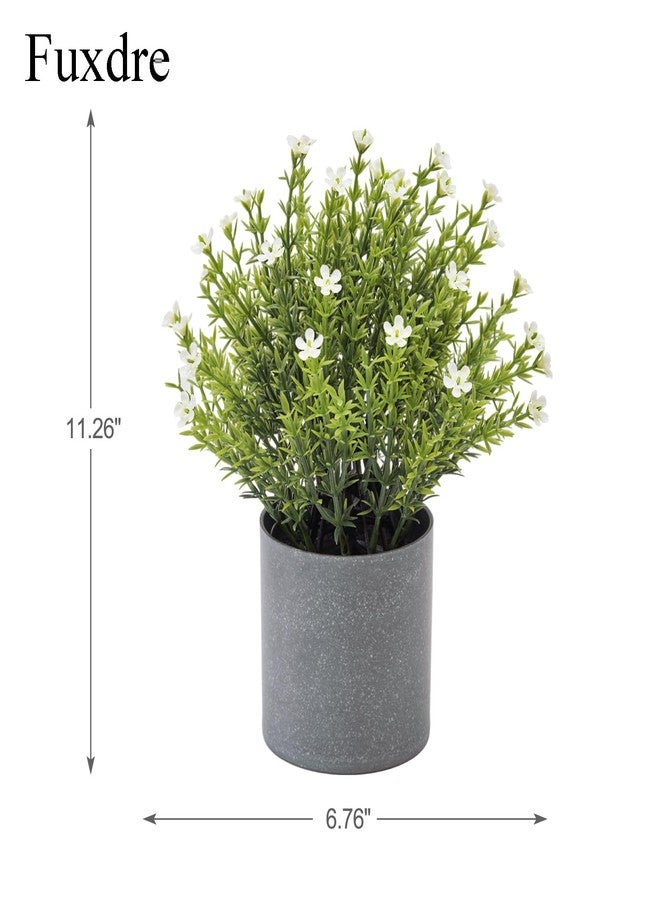 Fuxdre 2 Pack Small Desk Plants, Artificial Bathroom Plants Decor with Thyme Flower in Vintage Melamine Pots, Faux Plants Indoor for Shelf Decor in Home Office, and Spring Decor (Ivory) - Image 2