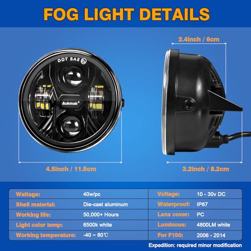 Aukmak Upgraded Amber LED Fog Lights Assembly Compatible with Ford F150 2006 2007 2008 2009 2010 2011 2012 2013 2014 Accessories for F150 2006-2014 - Image 2