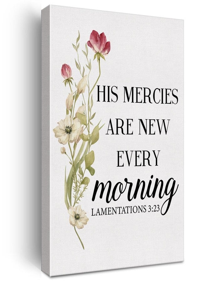 Zauly Inspirational Bible Verse Wall Art Canvas Painting Print Framed Christian His Mercies Are New Every Morning Lamentations 3:23 Scriptures Canvas Poster Sign for Home Office Decor (12x15 Inch) - Image 1