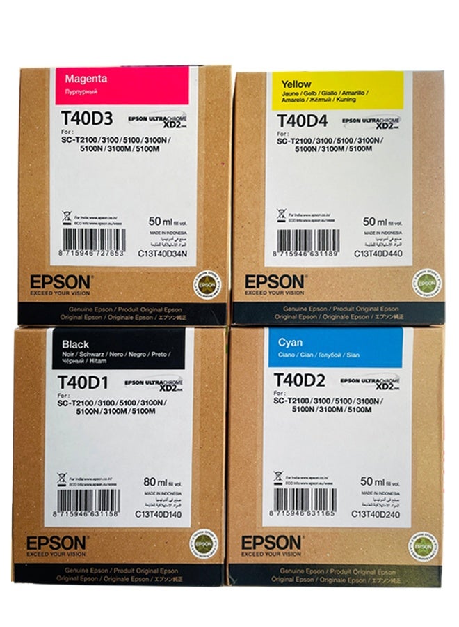 Epson XL Pack Original Ink Cartridges Multipack T40 T40D1 Black XL 80 ml + T40D2, T40D3, T40D4 XD2 Cyan, Magenta, Yellow XL 50 ml for SureColor SC-T2100 SC-T3100 SC-T5100 Black,Cyan,Magenta,Yellow - Image 1