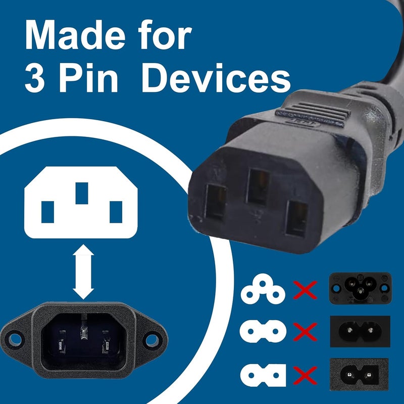 C2G 3FT Replacement AC Power Cord - Power Cable for Electronics, TV, Computer, Printer, Radio, Monitor, Samsung, Dell, Vizio, LG, Asus, Laptop and More (03129) (2 Pack) - Image 3