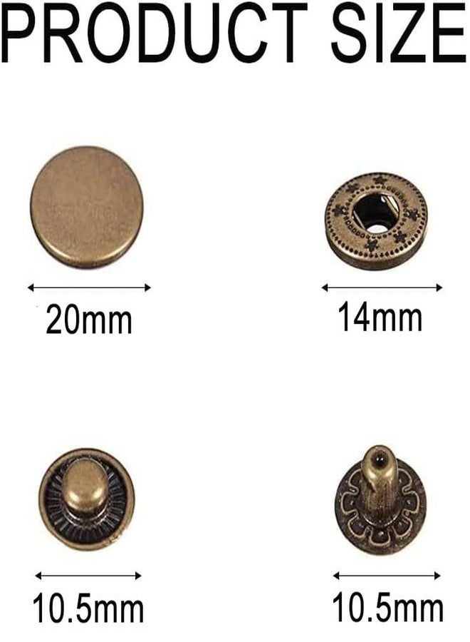 BetterJonny 24 Sets Heavy Duty Leather Snap Fasteners Kit, BetterJonny 20mm Metal Snap Buttons Press Studs Leather Rivets Snaps with 4 Setter Tools for Clothes Bracelet Jackets Jeans Antique Brass - Image 3