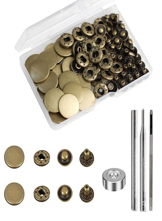 BetterJonny 24 Sets Heavy Duty Leather Snap Fasteners Kit, BetterJonny 20mm Metal Snap Buttons Press Studs Leather Rivets Snaps with 4 Setter Tools for Clothes Bracelet Jackets Jeans Antique Brass - Image 1