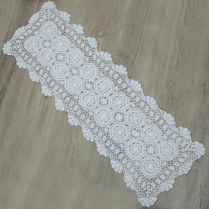 HANDMADE CROCHET LACE RECTANGULAR TABLE RUNNER 15 X 36 INCH WHITE